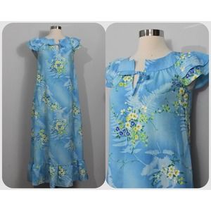 Ribbons-n-Curls Hawaiian Blue Floral Maxi Dress
